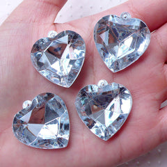 CLEARANCE Rhinestone Heart Charm / Acrylic Heart Drops (4pcs / 25mm x 27mm / Clear) Sparkly Love Charm Bling Keychain Charm Jewellery Making CHM2107