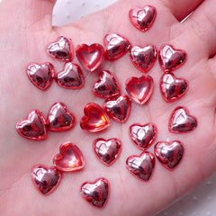 Red Puffy Heart Cabochons / Cute Tiny Love Cabs (25pcs / 10mm / Flatback) Wedding Party Valentines Day Decoration Kawaii Scrapbook CAB476
