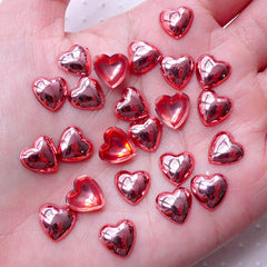 Red Puffy Heart Cabochons / Cute Tiny Love Cabs (25pcs / 10mm / Flatback) Wedding Party Valentines Day Decoration Kawaii Scrapbook CAB476