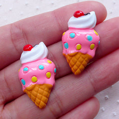 CLEARANCE Cute Ice Cream Cabochons (2pcs / 16mm x 28mm / Flatback / Pink) Miniature Sweets Decoden Kawaii Embellishment Kitsch Decoration FCAB313