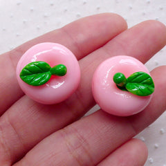 Apple Cabochon in 3D (2pcs / 20mm x 18mm / Pink) Kawaii Decoden Phone Case Kitsch Jewellery Dust Plug DIY Whimsical Embellishment FCAB318