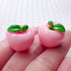 Apple Cabochon in 3D (2pcs / 20mm x 18mm / Pink) Kawaii Decoden Phone Case Kitsch Jewellery Dust Plug DIY Whimsical Embellishment FCAB318