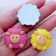 Lamb Cabochons / Sheep Cabochon Mix (3pcs / 25mm x 24mm / Flatback) Decoden Phone Case Baby Shower Decoration Animal Hair Pin Making CAB477