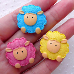 Lamb Cabochons / Sheep Cabochon Mix (3pcs / 25mm x 24mm / Flatback) Decoden Phone Case Baby Shower Decoration Animal Hair Pin Making CAB477