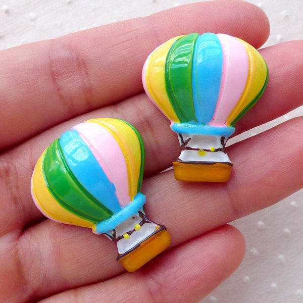 Decoden Cabochons / Hot Air Balloon Cabochon (2pcs / 24mm x 28mm / Flatback) Baby Shower Party Decor Vacation Travel Phone Case Deco CAB480