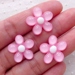 Pink Floral Cabochons / Flower Cabochon (3pcs / 19mm / Flat Back) Wedding Party Decoration Cell Phone Decoden Scrapbook Card Making CAB481