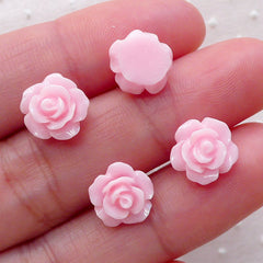 Tiny Light Pink Rose Flower Cabochon Set (4pcs) (10mm) Fake Miniature Cupcake Topper Earring Making Nail Art Decoration NAC056