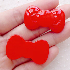 Red Bow Cabochon / Bowtie Kawaii Cabochons (2pcs / 36mm x 21mm / Flat Back) Decoden Phone Case Deco Scrapbook Bow Tie Embellishment CAB493