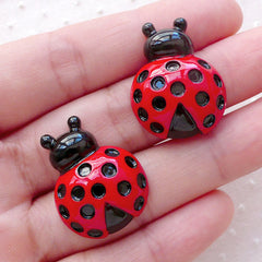 Ladybug Cabochon / Beetle Decoden Cabochons (2pcs / 20mm x 26mm / Flat Back) Kawaii Baby Shower Party Decoration Insect Ladybirds CAB478