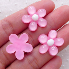 Pink Floral Cabochons / Flower Cabochon (3pcs / 19mm / Flat Back) Wedding Party Decoration Cell Phone Decoden Scrapbook Card Making CAB481