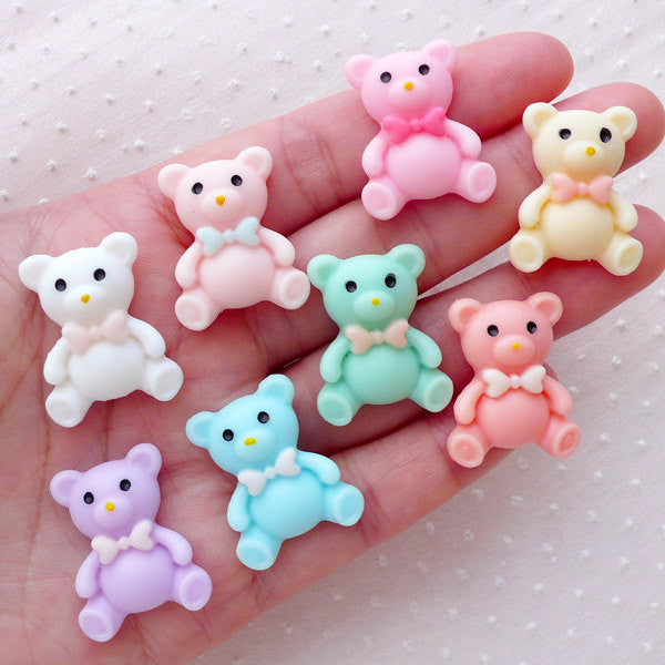 Kawaii Bear Decoden Cabochons / Cute Animal Cabochon (8pcs / 19mm x 24mm / Pastel) Baby Shower Party Decoration Decora Hair Jewelry CAB483