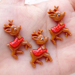 Kawaii Deer Cabochon / Reindeer Animal Cabochons (3pcs / 24mm x 29mm / Flat Back) Whimsical Embellishment Baby Shower Card Making CAB486