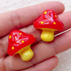 Red Mushroom Cabochons (2pcs / 24mm x 25mm / Flatback) Kawaii Decoden Phone Case Deco Fairytale Scrapbook Whimsical Embellishment CAB492