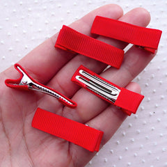 CLEARANCE Alligator Clips w/ Grosgrain Ribbon / Non Slip Hair Clip Blanks / Toddler Barrette (5pcs / Red) Babies Hair Accessory Hair Bow DIY F305