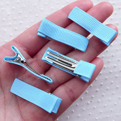 CLEARANCE Baby Alligator Clips w/ Grosgrain Ribbon / Non Slip Barrette Blanks / Baby Hairclips (5pcs / Blue) Hair Accessory Toddler Hair Bow DIY F306