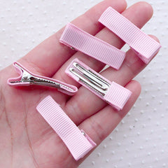 Non Slip Alligator Clips w/ Grosgrain Ribbon / Baby Barrettes / Hairclip Blanks (5pcs / Light Pink) Infant Hair Accessory Hair Bows DIY F307