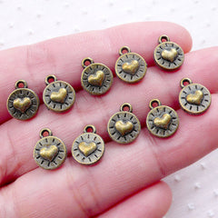 Little Heart Tag Charms (10pcs / 8mm x 10mm / Antique Bronze / 2 Sided) Wedding Decoration Valentines Day Jewelry Love Add On Charm CHM2108