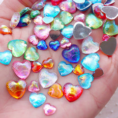 AB Heart Cabochons Mix / Assorted Acrylic Heart Rhinestones (Around 40-50pcs / 5gram / 6mm, 8mm & 10mm / Colorful Mix / Flatback) CAB497