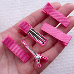 CLEARANCE Blank Baby Hair Clip Barrette / Blank Alligator Clips with Grosgrain Ribbon (5pcs / Pink) Toddler Girl Hair Accessories Hair Bow Making F303