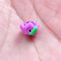Little Rose Bud Cabochons / Mini Flower Beads / Polymer Clay Rose Bead (2pcs / 9mm / Purple / Flat Back) Tiny Fimo Floral Nail Art NAC298