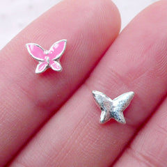 Butterfly Nail Charms (2pcs / 7mm x 5mm / Pink) Insect Cabochons Nail Art Decoration Manicure Floating Charm Mini Earring Stud Making NAC300