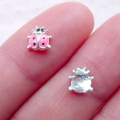 Mini Ladybird Nail Charms (2pcs / 6mm x 6mm / Pink) Tiny Beetle Cabochons Insect Nail Art Nailart Decoration Manicure Floating Charm NAC302