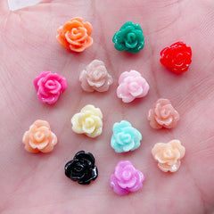 Mini Rose Cabochon Mix / Assorted Tiny Flower Cabs (13pcs / 8mm / Flat Back) Floral Nail Art Decoration Manicure Earrings Making NAC296