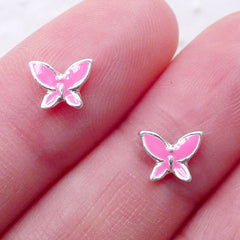 Butterfly Nail Charms (2pcs / 7mm x 5mm / Pink) Insect Cabochons Nail Art Decoration Manicure Floating Charm Mini Earring Stud Making NAC300