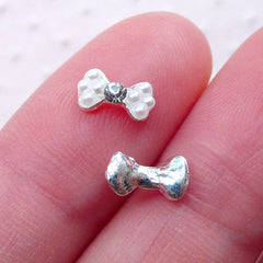 Tiny Bow with Pearls & Rhinestone Nail Charms (2pcs / 8mm x 5mm / White) Mini Bowtie Cabochons Nail Art Deco Manicure Floating Charm NAC301