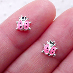Mini Ladybird Nail Charms (2pcs / 6mm x 6mm / Pink) Tiny Beetle Cabochons Insect Nail Art Nailart Decoration Manicure Floating Charm NAC302
