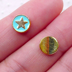 Star in a Circle Cabochons / Star Nail Charm (2pcs / 8mm / Blue & Gold) Star Sign Floating Charm Nail Art Nail Decorartion Nailart NAC309