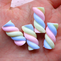 Pastel Marshmallow Fimo Cabochon (9mm x 24mm / 4pcs) Kawaii Polymer Clay Candy Faux Sweets Deco Fairy Kei Decoden Whimsy Jewelry FCAB003