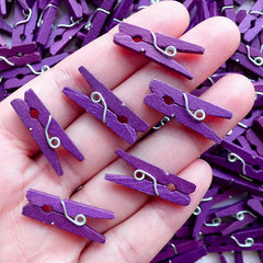 CLEARANCE Small Clothes Pegs / Tiny Wooden Clothes Pins / Little Clothespins / Mini Clothespegs (15pcs / 25mm or 1 inch / Dark Purple) Scrapbook F195