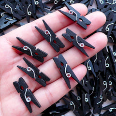 CLEARANCE Painted Clothes Pins / Mini Clothespin / Small Clothes Peg / Tiny Wooden Clothespegs (15pcs / 25mm or 1 inch / Black) Picture Holder DIY F308