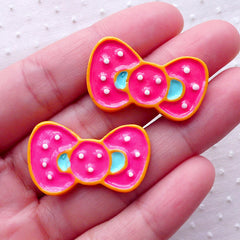 Bow Tie Sugar Cookie Cabochons (2pcs / 30mm x 18mm / Flat Back) Kawaii Phone Case Fake Sweets Deco Lolita Embellishment Whimsical FCAB324