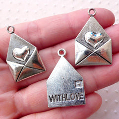 Love Letter Charms / Envelope with Love Charm (3pcs) (18mm x 28mm / Tibetan Silver / 2 Sided) Wedding Valentines Day Gift Favor Charm CHM165