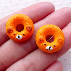 Bear Donut Cabochons / Animal Doughnut Cabochon (2pcs / 18mm / Flatback) Dollhouse Sweets Kawaii Phone Case Super Cute Embellishment FCAB329