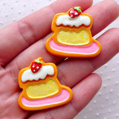 Kawaii Cabochon / Cake Sugar Cookie Cabochons (2pcs / 28mm x 26mm / Flatback) Fake Miniature Sweets Faux Biscuit Cute Decoration FCAB323
