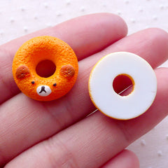 Bear Donut Cabochons / Animal Doughnut Cabochon (2pcs / 18mm / Flatback) Dollhouse Sweets Kawaii Phone Case Super Cute Embellishment FCAB329