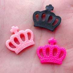 Princess Crown Cabochons (3pcs / 19mm x 17mm / Pink & Black / Flat Back) Kawaii Jewelry Decoden Phone Case Deco Lolita Embellishment CAB505