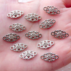 Filigree Links / Lace Connector Charm (12pcs / 16mm x 8mm / Silver / 2 Sided) Bracelet Necklace Earrings Making Jewellery Findings CHM2124