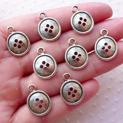 CLEARANCE Button Charms / Sewing Needlework Charm (8pcs / 13mm x 17mm / Tibetan Silver) Mothers Day Favor Charm Sewing Lovers Seamstress Gift CHM2127