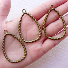 Hollow Teardrop Hoops Charms / Tear Drop Outline Pendant (3pcs / 32mm x 51mm / Antique Bronze) Necklace Earrings Purse Charm DIY CHM2116