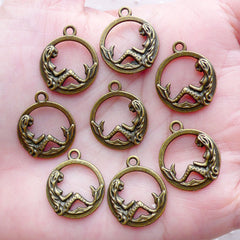 CLEARANCE Round Little Mermaid Charms (8pcs / 16mm x 19mm / Antique Bronze / 2 Sided) Ocean Sea Fish Fairy Jewelry Beach Party Decoration CHM2143