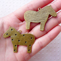 Cute Star Horse Charms (2pcs / 42mm x 34mm / Antique Bronze) Animal Pendant Baby Shower Keychain Handbag Purse Zipper Pull Charm CHM2144