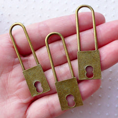 Skeleton Key Lock Charms (3pcs / 14mm x 49mm / Antique Bronze / 2 Sided) Keyring Purse Handbag Charm Steampunk Steam Punk Jewelry CHM2145