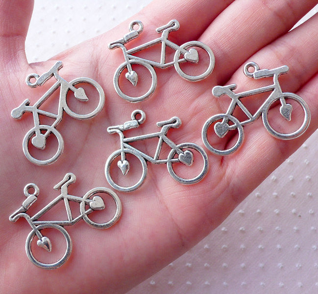 Silver Bicycle Charms Bike Pendant (5pcs 31mm x 24mm Tibetan