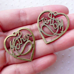 Mother Heart Charms Love Mother Pendant (2pcs / 27m x 29mm / Antique Bronze) Mothers Day Jewellery Favor Decoration Gift for Mom Mum CHM2152