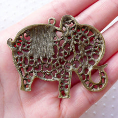 CLEARANCE Large Elephant Charms Big Filigree Elephant Pendant Caparisoned Elephant Charm (1pc / 58mm x 45mm / Antique Bronze) Exotic Animal CHM2147