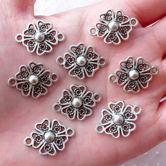 CLEARANCE Silver Flower Connector Charm Floral Links (8pcs / 21mm x 16mm / Tibetan Silver) Nature Bracelet Necklace Everyday Jewellery Making CHM2148